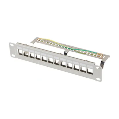 Patch Panel Lanberg 12 porturi 1U 10" FTP gol pentru module Keystone, gri V2