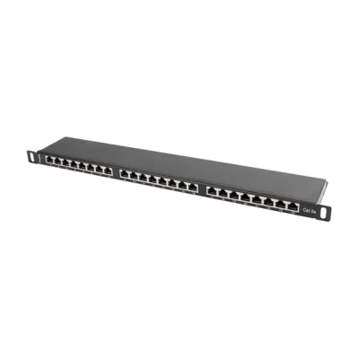 Patch Panel Lanberg 24 porturi 0,5U 19" Cat.5e FTP, ecranat, cu organizator de cabluri, negru