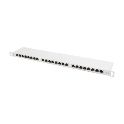 Patch Panel Lanberg 24 porturi 0,5U 19" Cat.6 FTP, ecranat, cu organizator de cabluri, gri