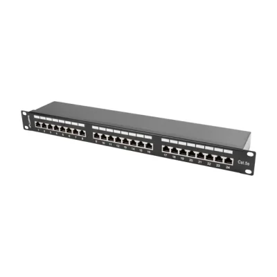 Patch Panel Lanberg 24 porturi 1U 19" Cat.5e FTP, ecranat, cu organizator de cabluri, negru