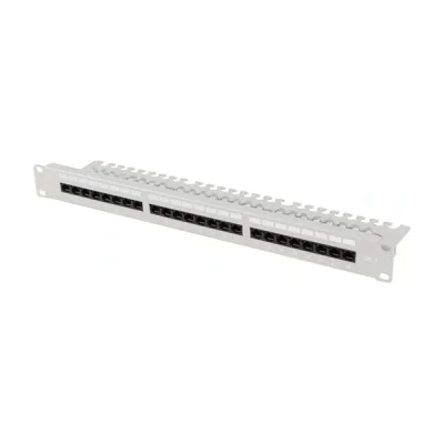 Patch Panel Lanberg 24 porturi 1U 19" Cat.6 UTP, cu organizator de cabluri, gri