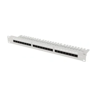Patch Panel Lanberg 24 porturi 1U 19" Cat.6A UTP cu organizator cabluri, gri