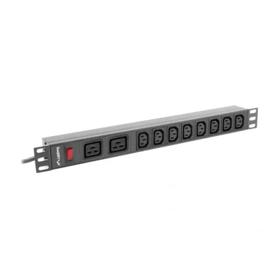 PDU Lanberg 19", 1U, 16A, 2x C19 + 8x IEC C13, conector C20, negru