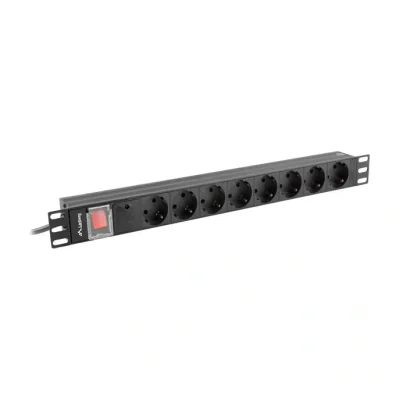 PDU Lanberg 19" 1U 16A, 8 prize Schuko, cablu 2 metri, negru