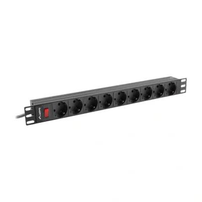 PDU Lanberg 19" 1U, 16A, 9 prize Schuko, cablu 3 metri, negru