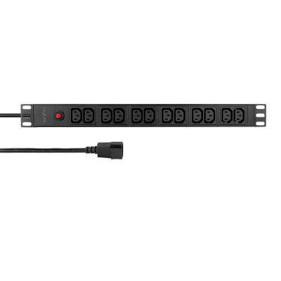 PDU LOGILINK 1U pt. rack 19 inch,12 prize IEC, intrare IEC, max 10 A, protectie suprasarcina, 1.8m 3x1.5mm2, aluminiu, IP20, black, "PDU12A1"