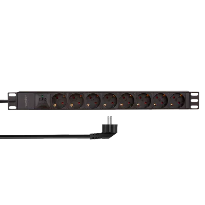 PDU LOGILINK 1U pt. rack 19 inch, 8 prize Schuko, intrare Schuko, max 16 A, prot. suprasarcina, IP20, 2 m, negru, "PDU8C04"