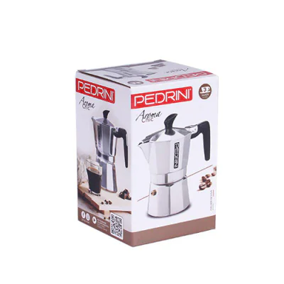 Pedrini Coffee Maker polished Aluminum 3 Cups silver black (9083-3) (90833)
