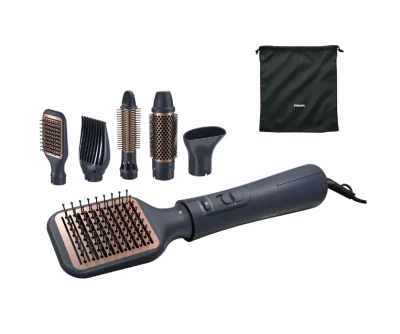 Perie cu aer cald Philips Seria 5000 BHA530/00, 1000W, tehnologie de distributie uniforma a caldurii, de 4 ori mai multi ioni, 5 accesorii, diametru perie 38mm, setare temperatura de ingrijire si aer rece, accesoriu de volum, infuzata cu ulei de arga