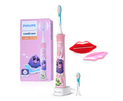 Periuta de dinti electrica pentru copii PHILIPS Sonicare For Kids HX6352/42, 62.000 miscari/min, 2 programe, 2 capete roz, L x A x I  (mm) 64x111x220