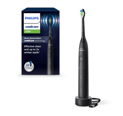 Periuta de dinti electrica Philips Sonicare HX7111/01, 62.000 miscari/minut, autonomie 21 zile, 2 moduri periere, senzor presiune integrat, functia BrushSync, capat de periere Otimal White, negru