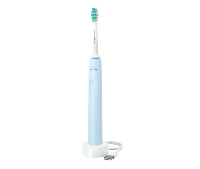 Periuta de dinti sonica electrica PHILIPS Sonicare Seria 2100 HX3651/12, 31000 miscari/minut, Cronometru Quadpacer si SmarTimer, Design ergonomic subţire, 1 capat de periere, Albastru deschis, L x A x I (mm) 109x63x220