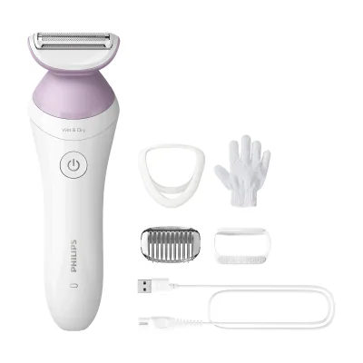 Philips 6000 series Lady Shaver Series 6000 BRL136/00 Cordless shaver with Wet and Dry use, Foil shaver, 1 head(s), Pink, White, Nickel, Ergonomic, Battery