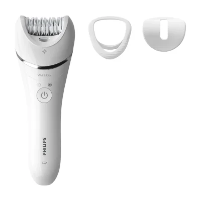 Philips 8000 series Epilator Series 8000 BRE700/00 Wet and Dry epilator, Silver, White, 32 tweezers, 70400 RPM, Battery, 15 V, Built-in battery