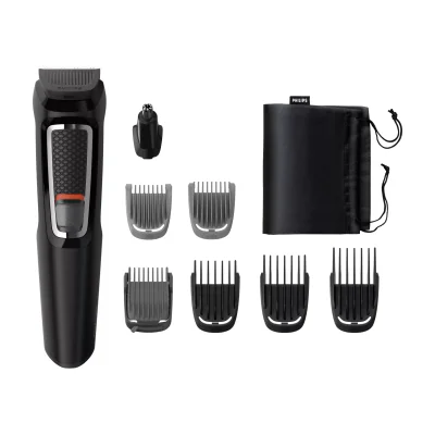 Philips MULTIGROOM Series 3000 MG3730/15 8-in-1, Face and Hair, Black, Rectangle, Beard, Ear, Moustache, Nose, Stainless steel, AC, 60 min
