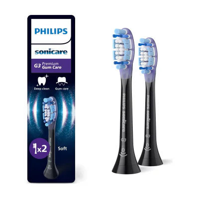 Philips Premium Gum Care HX9052/88 2-pack brush heads, 2 pc(s), Black, 3 month(s), Soft, 62000 movements per minute, Philips