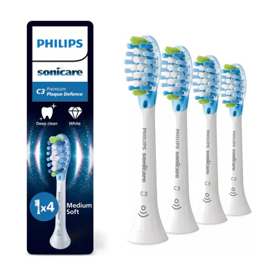 Philips Premium Plaque Defence HX9044/87 4 pack brush heads, 4 pc(s), White, 3 month(s), Medium, 62000 movements per minute, Philips