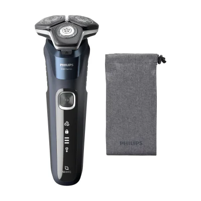 Philips SHAVER Series 5000 S5885/10, Rotation shaver, Black, Blue, SteelPrecision blades, Buttons, LED, Battery/USB