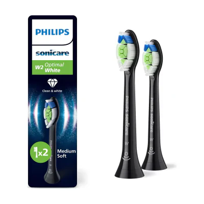 Philips Sonicare Optimal White HX6062/88 2-pack brush heads, 2 pc(s), Black, 3 month(s), Medium, 62000 movements per minute, Philips