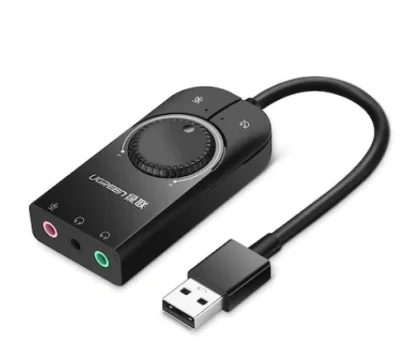 PLACA de sunet Ugreen, "CM129" convertor stereo USB(T) la 2xJack 3.5" sound si 1x3.5" mic, ctr vol si buton mute sound si mic, cablu 15 cm, negru "40964" - 6957303849642