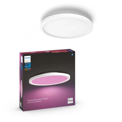 Plafoniera inteligenta LED RGB Philips Hue Surimu, Bluetooth, 40W, 2850lm, lumina alba si color (2000-6500K), IP20, 39.5cm, Aluminiu, Alb