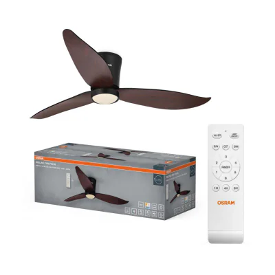 Plafoniera LED CCT cu ventilator Osram Fohn cu Telecomanda, 41W, 1820lm, lumina alba (3000-4000-6500K), dimabila, IP20, max 7272 m³/h, timer 1h-4h-8h, Wenge