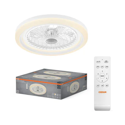 Plafoniera LED CCT cu ventilator Osram Solano cu Telecomanda, 43W, 2100lm, lumina alba (3000-4000-6500K), dimabila, IP20, max 1168 m³/h, timer 1h-4h-8h, Alb