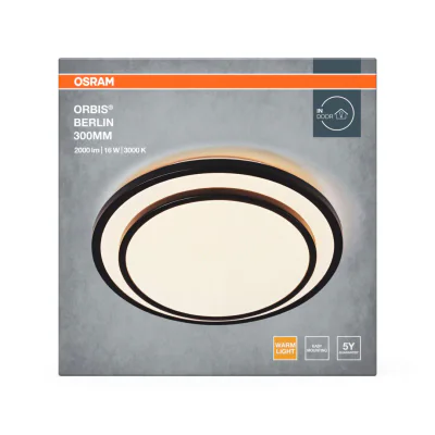 Plafoniera LED OSRAM Orbis Berlin 300, 16W, 2000 lm,lumina calda(3000K), IP20, Ø30cm, metal/plastic, Negru