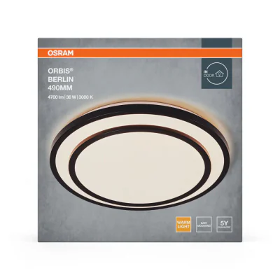Plafoniera LED OSRAM Orbis Berlin 490, 36W, 4700 lm,lumina calda(3000K), IP20, Ø49cm, metal/plastic, Negru