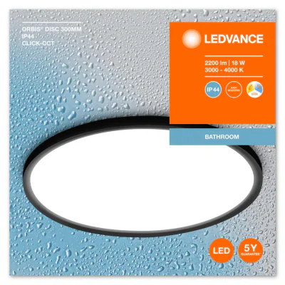 Plafoniera LED pentru baie Ledvance Orbis Disc Black, 18W, 2200 lm, lumina alba (3000-4000K), IP44, Ø300x47mm, aluminiu/metal, Negru