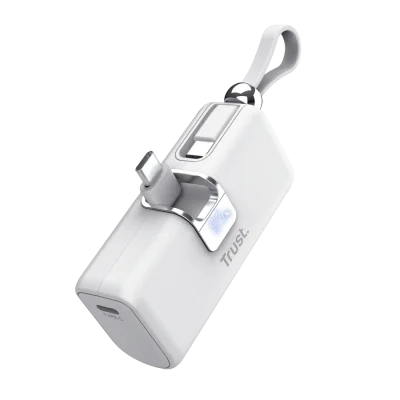 Pocket Powerbank Trust Pacto, capacitate 5000 mAh, timp reincarcare baterie 2 ore, conectivitate USB-C, negru