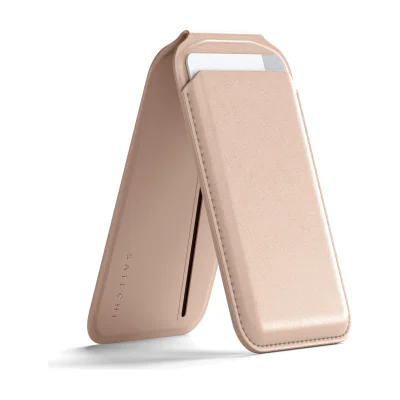 Portofel magnetic cu suport Satechi din piele vegană pentru iPhone, Desert Rose