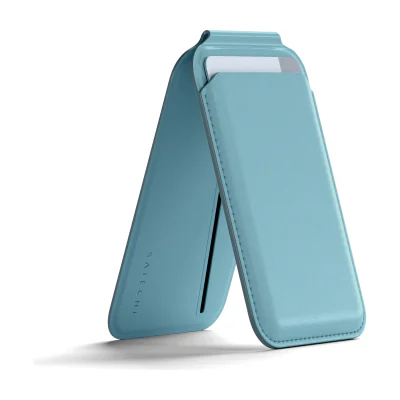 Portofel magnetic cu suport Satechi din piele vegană pentru iPhone, Light Blue