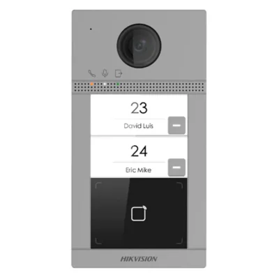 Post de exterior videointerfon IP Hikvision DS-KV8213-WME1(C); WIFI; 2 x buton de apelare(Support web configuration); camera video 2MP True WDR unghivizualizare: Horizontal:  124° Vertical: 75°, vizualizare pe timp de noapte IR maxim 3 metri;  comuni