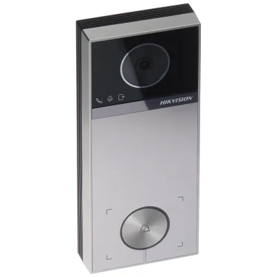 Post exterior videointerfon IP pentru vilă HIKVISION DS-KV6114-MWBE1, 4 MP, 1 buton de apel, cititor card Mifare, Wi-Fi, montaj aparent, PoE