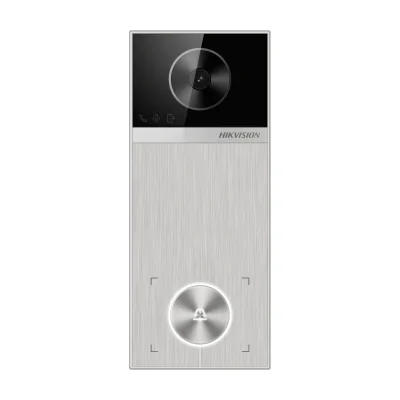 Post exterior videointerfon IP pentru vilă HIKVISION DS-KV6114-MWBE1, 4 MP, 1 buton de apel, cititor card Mifare, Wi-Fi, montaj aparent, PoE