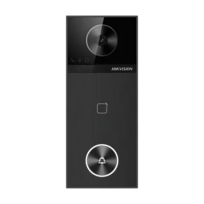 Post exterior videointerfon IP pentru vilă HIKVISION DS-KV6114-WBE1, 4 MP, 1 buton de apel, cititor card Mifare, Wi-Fi, montaj aparent, PoE, Black