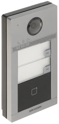Post exterior videointerfon IP pentru vilă HIKVISION DS-KV8213-WME1(C), 2 butoane de apel, cititor card Mifare, Wi-Fi, montaj aparent, PoE