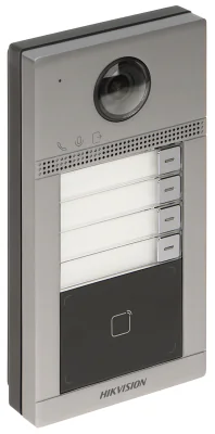 Post exterior videointerfon IP pentru vilă HIKVISION DS-KV8413-WME1(C), 4 butoane de apel, cititor card Mifare, Wi-Fi, montaj aparent, PoE