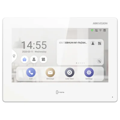 Post interior videointerfon 7 inchi cu Android Hikvision DS-KH9310-WTE1 (B)WIFI, management pentru toate sistemele Hikvision conectate prin Hik Connect, apelare video si deschidere usa din aplicatia mobila, ecran TFT 7 inch color, rezolutie 1024 × 60