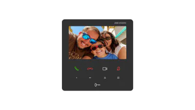 Post interior videointerfon color Hikvision DS-KH6110-WE1, 4.3-inch colorful touch screen, rezolutie: 480 × 272, Colorful TFT, 9 butoane, 1 RJ-45 100 Mbps, Wi-Fi 802.11 b/g/n, 2.4 GHz, alimentare: IEEE802.3af, Standard PoE,12 VDC, temperatura de func