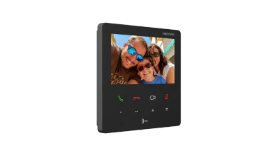 Post interior videointerfon color Hikvision DS-KH6110-WE1, 4.3-inch colorful touch screen, rezolutie: 480 × 272, Colorful TFT, 9 butoane, 1 RJ-45 100 Mbps, Wi-Fi 802.11 b/g/n, 2.4 GHz, alimentare: IEEE802.3af, Standard PoE,12 VDC, temperatura de func
