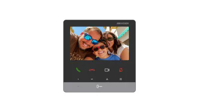 Post interior videointerfon IP Hikvision DS-KH6100-E1, 4.3-inch colorful non-touch screen, rezolutie: 480 × 272, Colorful TFT, 9 butoane, 1 RJ-45 100 Mbps, alimentare: IEEE802.3af, Standard PoE,12 VDC, Standard PoE, dimensiuni: 120 mm × 120 mm × 21 m