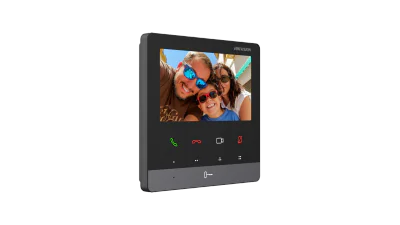 Post interior videointerfon IP Hikvision DS-KH6100-E1, 4.3-inch colorful non-touch screen, rezolutie: 480 × 272, Colorful TFT, 9 butoane, 1 RJ-45 100 Mbps, alimentare: IEEE802.3af, Standard PoE,12 VDC, Standard PoE, dimensiuni: 120 mm × 120 mm × 21 m