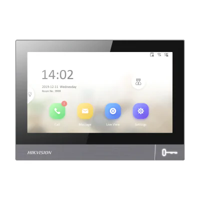 Post interior videointerfon IP HIKVISION DS-KH8381-WTE1/SF, ecran tactil 7 inch, Wi-Fi, montaj aparent, îngropat sau pe masă, PoE