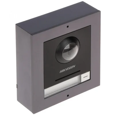 Post videointerfon de exterior pentru blocuri Hikvision DS-KD8003-IME1 (B)SURFACE Low illumination 2 MP HD IR camera , Ethernet 10/100 Mbps self-adaptive Ethernet, Door control 2, breakdown voltage: 36 V, Power supply 12 VDC/PoE, 4 W, Working tempera