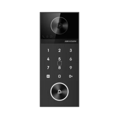 Post videointerfon de exterior WI-FI Hikvision DS-KV6124-WBE1, montaj aparent, camera HD 4MP, WDR, unghi vizualizare: Horizontal:  150° Vertical: 75°, iluminare IR 3 metri, cititor de card incorporat Mifare 13.56 MHz, comunicare audio bidirectionala,