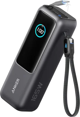 Anker A1695H11. Battery capacity: 25000 mAh. USB Type-A output ports: 1, USB Type-C ports quantity: 1. Total output power: 165 W, Output current: 5 A. Product colour: Black