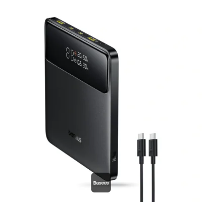 POWER BANK Baseus Blade H1, 20000mAh, PD 100W, ultra thin, 2 x USB; 2 x USB Type-C, display digital pt. status baterie, total 5A, include cablu USB Type-C la USB Type-C, negru, "P10021604123-00" - 6932172682446
