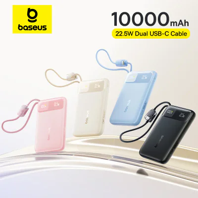 POWER BANK Baseus EnerFill FC11, 10000mAh, cablu integrat USB Type-C si Iphone Lightning, 22.5W, display, negru, "E0027R04" - 6932172699840